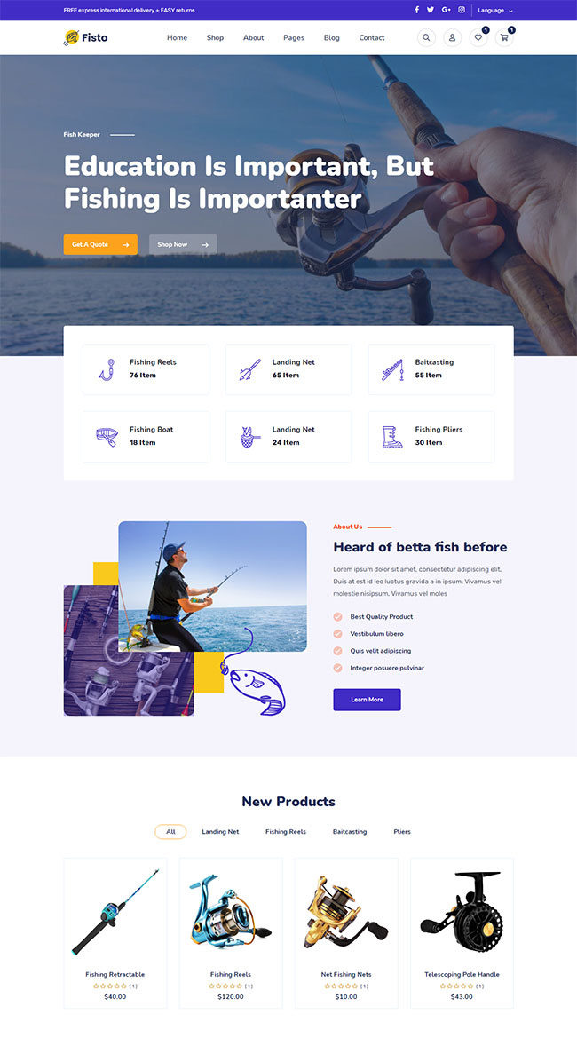 钓鱼配件商店HTML5模板