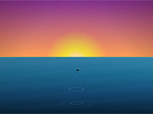 CSS3晚霞海面石头水波纹动画特效