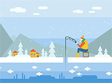 卡通冬季冰面钓鱼CSS3特效